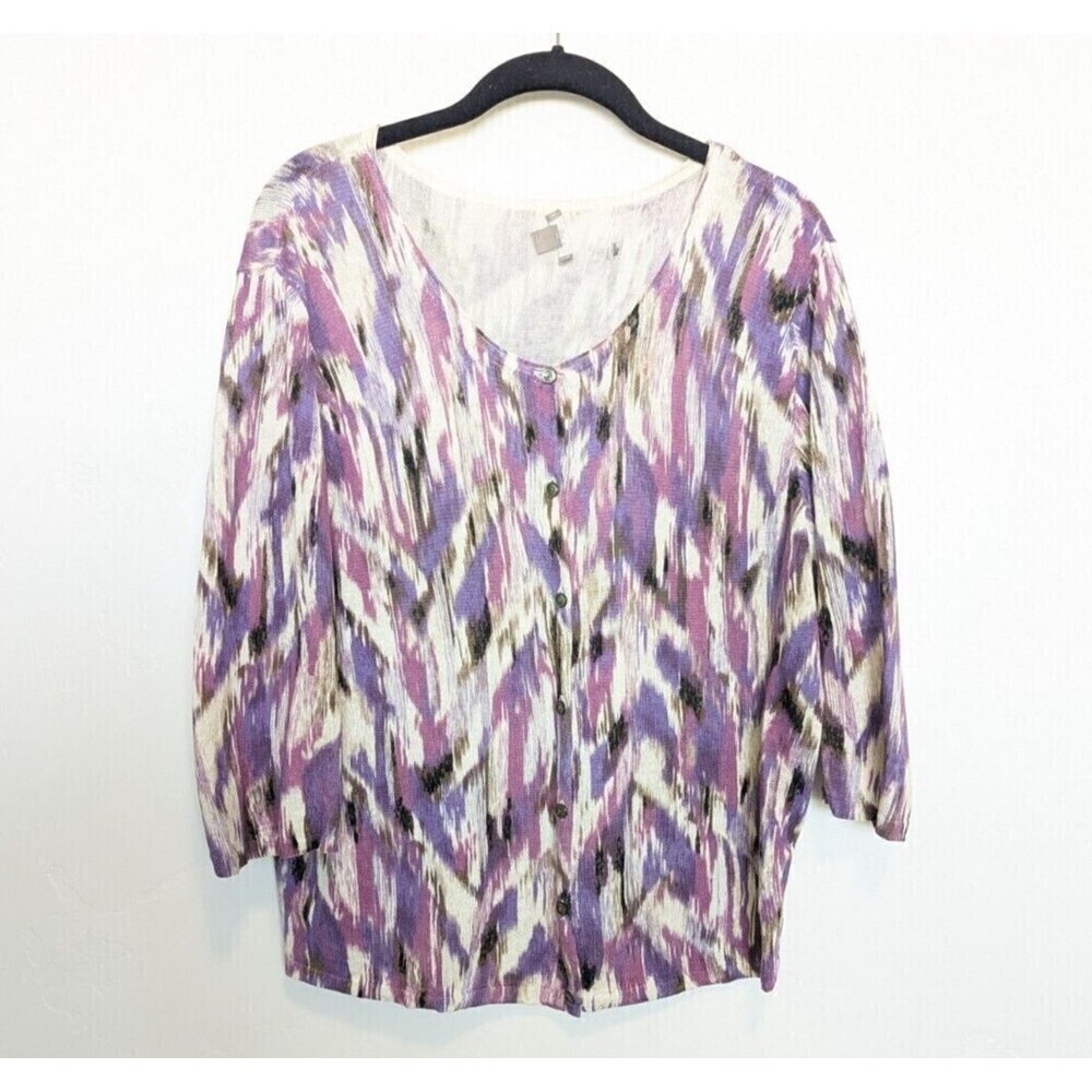 J Jill Sweater Womens Extra Large Purple Linen Blend Mature Sweater Cardigan